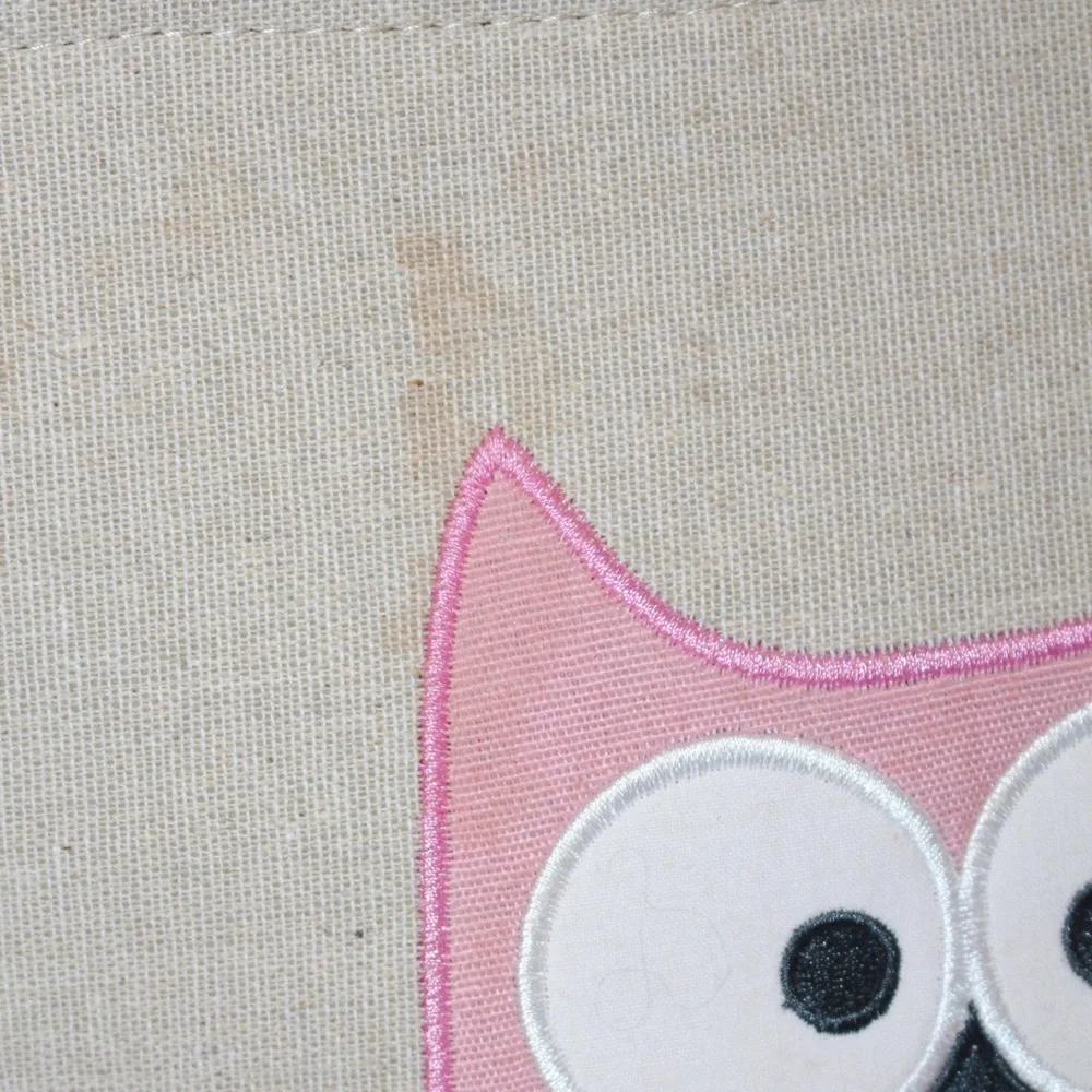 Owl embroidered  basket storage with handles